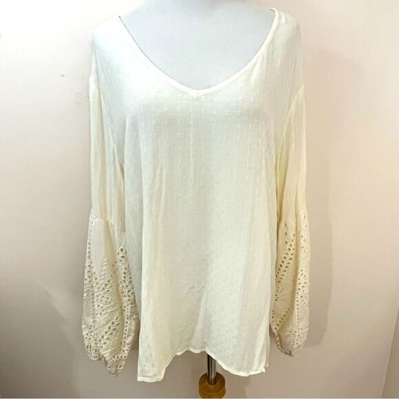Maurice’s Cream Eyelet Boho Rayon Blouse XXL - Picture 1 of 6